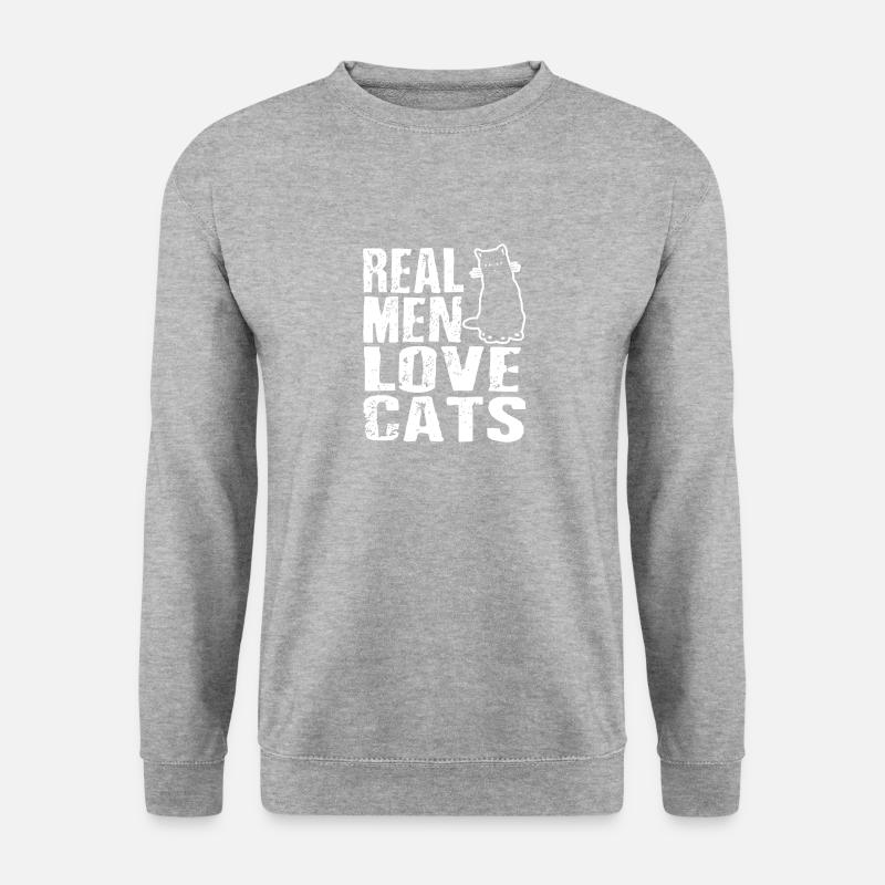 Real Men Loves Cats Male Cat lover gift - Unisex Pullover - Weißgrau meliert