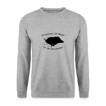 Chasseur de gibier et de gonzesse. - Sweat-shirt Unisexe - gris chiné - Devant - Alina (178cm) & Michal (187cm)