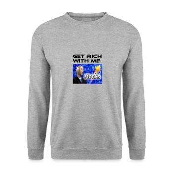 Deviens riche avec moi, meme Stonks - Sweat-shirt Unisexe - gris chiné - Devant - Alina (178cm) & Michal (187cm)