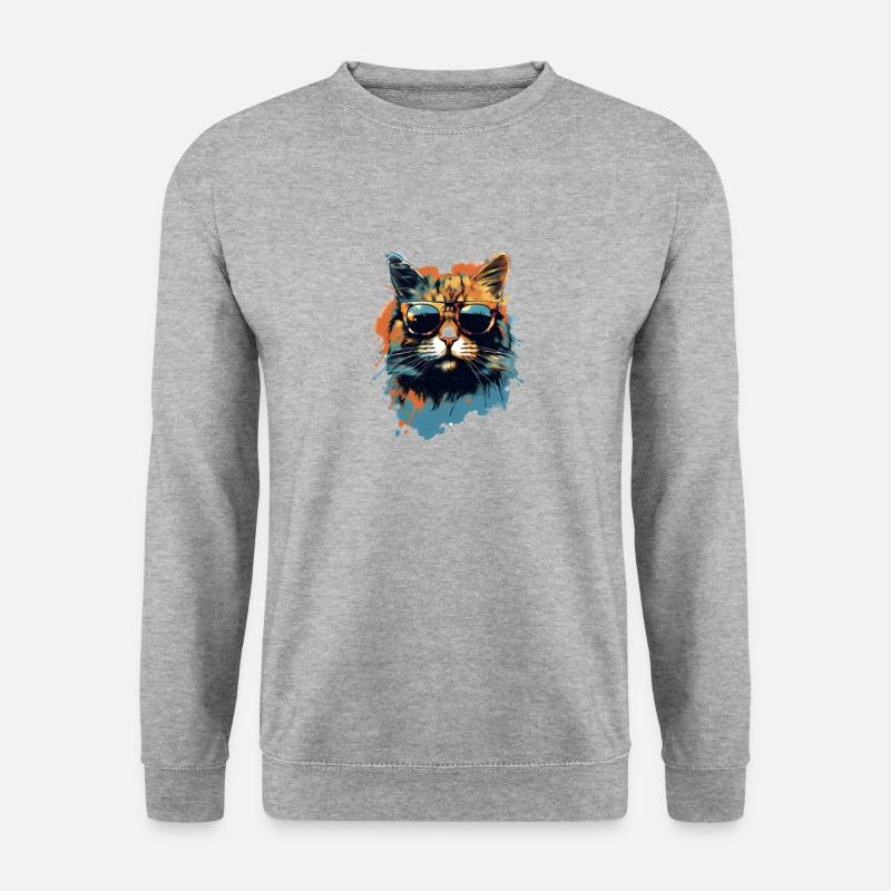 Katze mit Sonnenbrille - Unisex Pullover - Weißgrau meliert