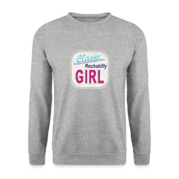 Classy Rockabilly Girl Vintage Logo - Unisex Pullover - Weißgrau meliert - Vorne - Alina (178cm) & Michal (187cm)