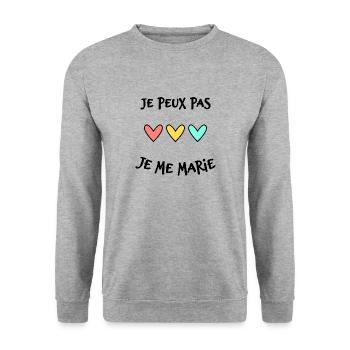 JE PEUX PAS. JE ME MARIE. JUST MARRIED - Sweat-shirt Unisexe - gris chiné - Devant - Alina (178cm) & Michal (187cm)