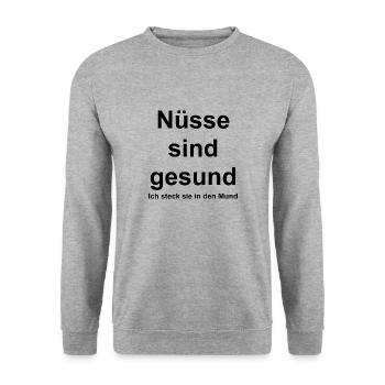 Nüsse sind gesund - Unisex Pullover - Weißgrau meliert - Vorne - Alina (178cm) & Michal (187cm)