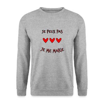 JE PEUX PAS. JE ME MARIE. JUST MARRIED - Sweat-shirt Unisexe - gris chiné - Devant - Alina (178cm) & Michal (187cm)
