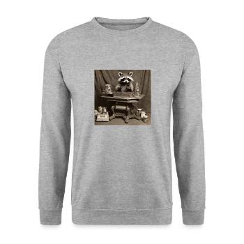Waschbär / Tier / Foto / Wild / lustig / Räuber - Unisex Pullover - Weißgrau meliert - Vorne - Alina (178cm) & Michal (187cm)