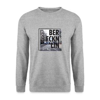 BER.FCKN.LIN square - Unisex Pullover - Weißgrau meliert - Vorne - Alina (178cm) & Michal (187cm)