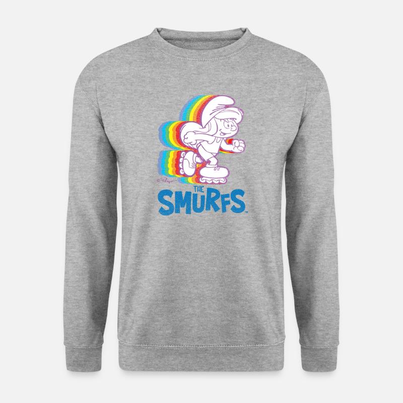Diseño de Pitufos con Pitufina en patines - Sudadera unisex - jaspeado blanco gris