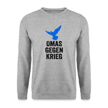 Omas gegen Krieg - Unisex Pullover - Weißgrau meliert - Vorne - Alina (178cm) & Michal (187cm)