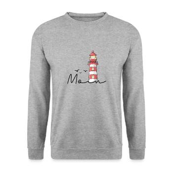 Leuchtturm Aquarell Moin Norddeutschland - Unisex Pullover - Weißgrau meliert - Vorne - Alina (178cm) & Michal (187cm)