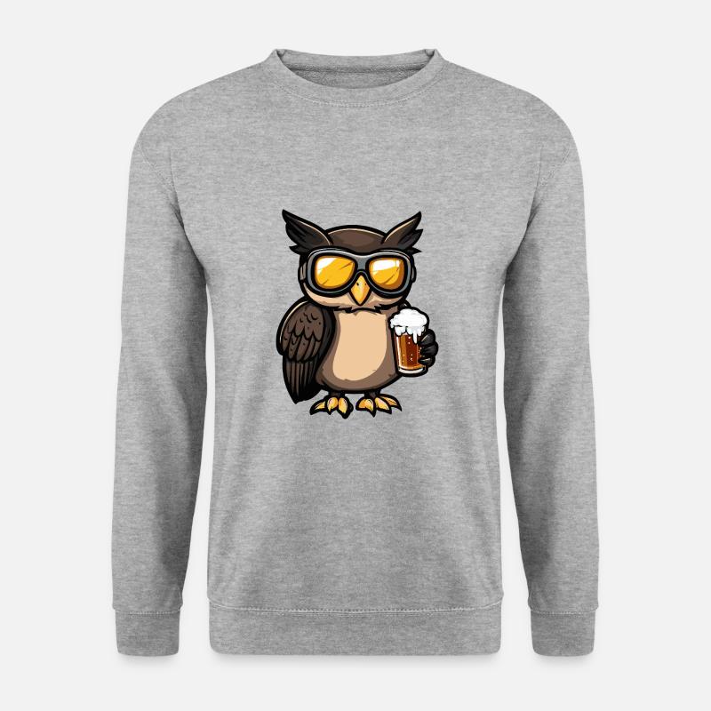 Eule Apres Ski Bier Comic - Unisex Pullover - Weißgrau meliert