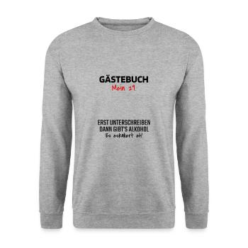 Gästebuch 29. Geburtstag Gästeliste 29 Jahre Shirt - Unisex Pullover - Weißgrau meliert - Vorne - Alina (178cm) & Michal (187cm)