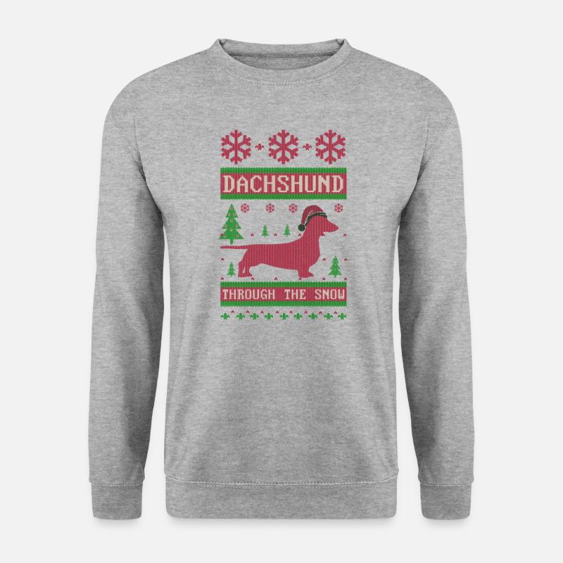 Weihnachtsdackel Dackel - Unisex Pullover - Weißgrau meliert