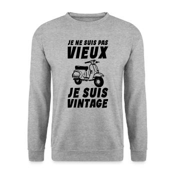 Je ne suis pas vieux - Je suis vintage - Mobylette - Sweat-shirt Unisexe - gris chiné - Devant - Alina (178cm) & Michal (187cm)