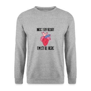 Heart attack-open - Unisex Sweatshirt - salt & pepper - Front - Alina (178cm) & Michal (187cm)
