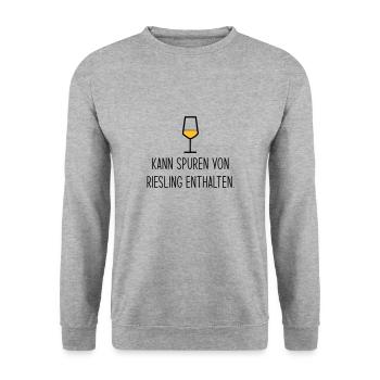 Kann Spuren von Riesling enthalten - Unisex Pullover - Weißgrau meliert - Vorne - Alina (178cm) & Michal (187cm)