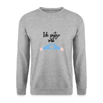 Ich putze mit Herz Liebe - Unisex Pullover - Weißgrau meliert - Vorne - Alina (178cm) & Michal (187cm)