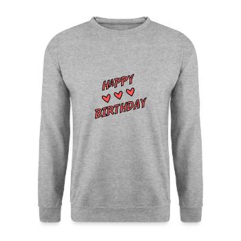 JAHRESTAG. ALLES GUTE ZUM GEBURTSTAG!. ALLES GUTE ZUM GEBURTSTAG!. - Unisex Pullover - Weißgrau meliert - Vorne - Alina (178cm) & Michal (187cm)