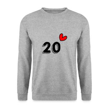 20 ANS. 20e ANNIVERSAIRE. ANNIVERSAIRE 20 ANS. 20 - Sweat-shirt Unisexe - gris chiné - Devant - Alina (178cm) & Michal (187cm)