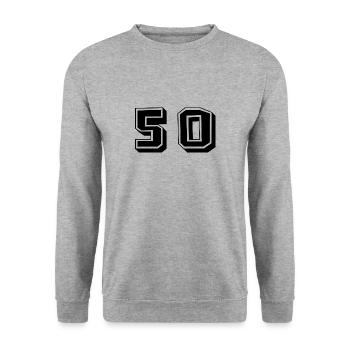 50 YEARS. 50th ANNIVERSARY. ANNIVERSARY 50 YEARS. 50 - Unisex Sweatshirt - salt & pepper - Front - Alina (178cm) & Michal (187cm)