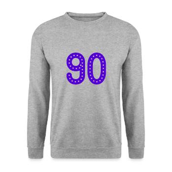 90 JAHRE. 90-JÄHRIGES JUBILÄUM. GEBURTSTAG 90 JAHRE. 90 - Unisex Pullover - Weißgrau meliert - Vorne - Alina (178cm) & Michal (187cm)