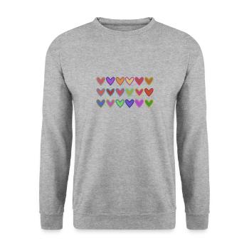 HERZ. HERZ. VALENTINSTAG. LIEBE. LIEBE. HERZ - Unisex Pullover - Weißgrau meliert - Vorne - Alina (178cm) & Michal (187cm)