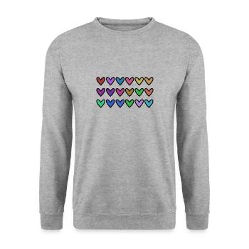 HERZ. HERZ. VALENTINSTAG. LIEBE. LIEBE. HERZ - Unisex Pullover - Weißgrau meliert - Vorne - Alina (178cm) & Michal (187cm)