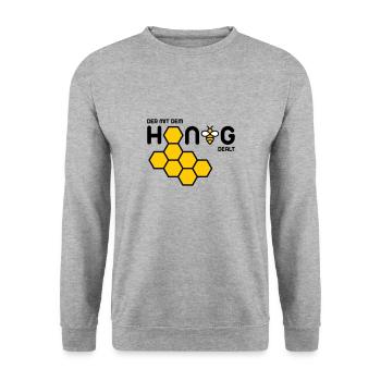 Der mit dem Honig dealt - Unisex Pullover - Weißgrau meliert - Vorne - Alina (178cm) & Michal (187cm)
