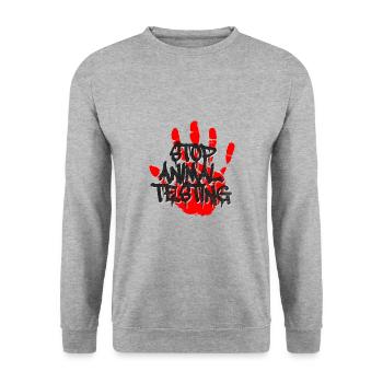 AGAINST ANIMAL TEST STOP HAND RED BLOOD - Unisex Sweatshirt - salt & pepper - Front - Alina (178cm) & Michal (187cm)