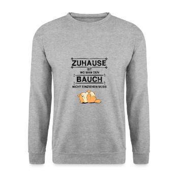 Zuhause ist Katze faul - Unisex Pullover - Weißgrau meliert - Vorne - Alina (178cm) & Michal (187cm)