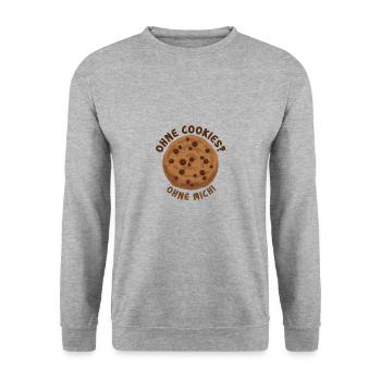 Ohne Cookies Ohne Mich Kekse Plätzchen Spruch - Unisex Pullover - Weißgrau meliert - Vorne - Alina (178cm) & Michal (187cm)