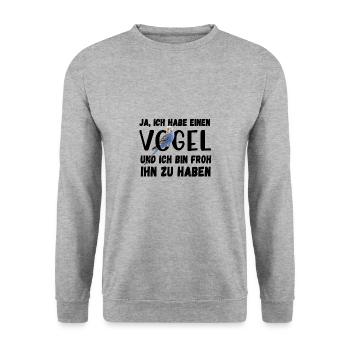 Ich habe einen Vogel Wellensittich Lustig Spruch - Unisex Pullover - Weißgrau meliert - Vorne - Alina (178cm) & Michal (187cm)