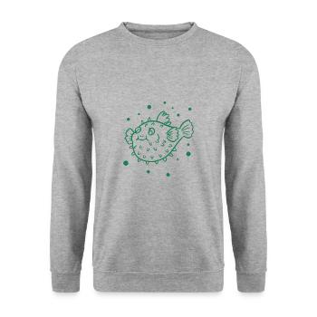 Dicker Kugelfisch - Unisex Pullover - Weißgrau meliert - Vorne - Alina (178cm) & Michal (187cm)