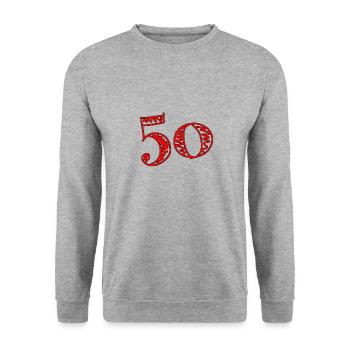 50 YEARS. 50th ANNIVERSARY. BIRTHDAY 50 YEARS. 50 - Unisex Sweatshirt - salt & pepper - Front - Alina (178cm) & Michal (187cm)