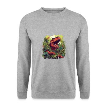 T-Rex with flowers/dinosaur design - Unisex Sweatshirt - salt & pepper - Front - Alina (178cm) & Michal (187cm)