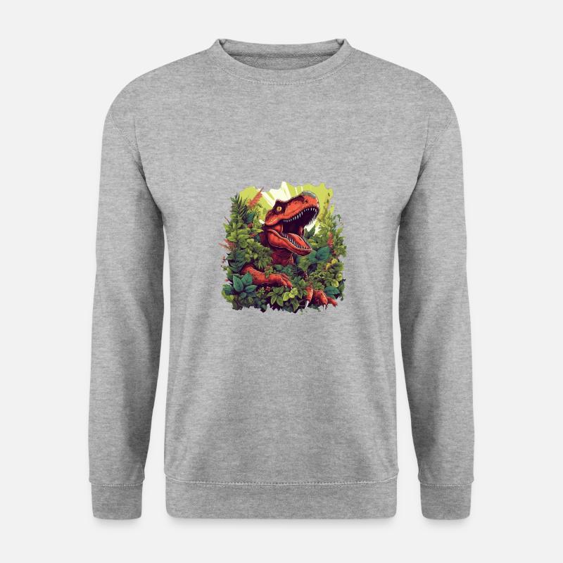 T-Rex mit Blumen /Dinosaurier Design - Unisex Pullover - Weißgrau meliert
