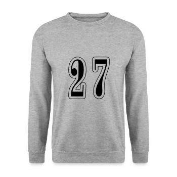 27 Zahl symbol - Unisex Pullover - Weißgrau meliert - Vorne - Alina (178cm) & Michal (187cm)