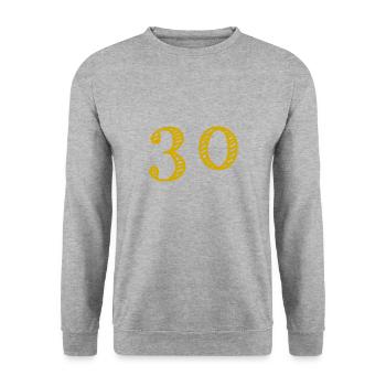 30 JAHRE. 30-jähriges JUBILÄUM. JUBILÄUM 30 JAHRE. 30 - Unisex Pullover - Weißgrau meliert - Vorne - Alina (178cm) & Michal (187cm)