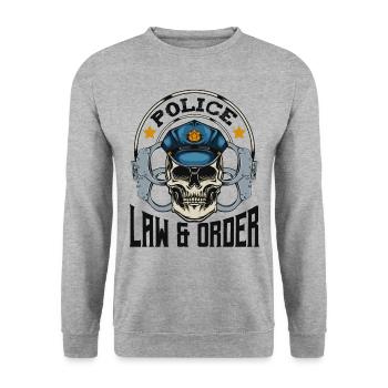 Polizei Totenkopf Gesetz Totenschädel Geschenk - Unisex Pullover - Weißgrau meliert - Vorne - Alina (178cm) & Michal (187cm)
