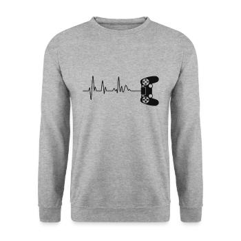 PS Controller Heartbeat Gaming Shirt - Unisex Sweatshirt - salt & pepper - Front - Alina (178cm) & Michal (187cm)