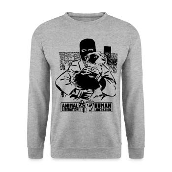 Animal Liberation Human Liberation II (schwarz) - Unisex Pullover - Weißgrau meliert - Vorne - Alina (178cm) & Michal (187cm)