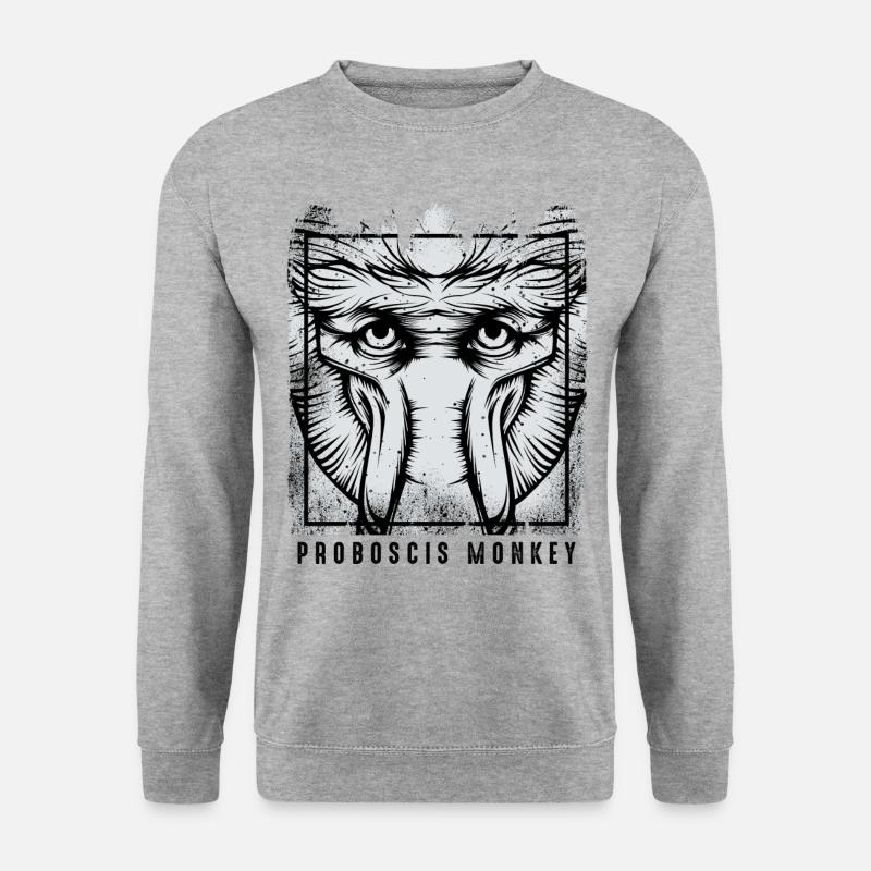 Vintage Retro Style Nasenaffe Wildtier Geschenk - Unisex Pullover - Weißgrau meliert