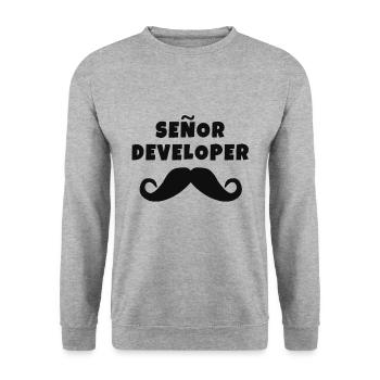 Senor Developer Coder T-Shirt - Unisex Pullover - Weißgrau meliert - Vorne - Alina (178cm) & Michal (187cm)