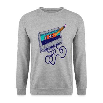Cassette and pencil funny design - Unisex Sweatshirt - salt & pepper - Front - Alina (178cm) & Michal (187cm)
