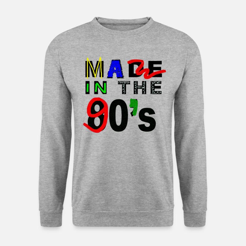 Ü30 Ü40 Spruch Made in 80's durchgestrichen 90's - Unisex Pullover - Weißgrau meliert