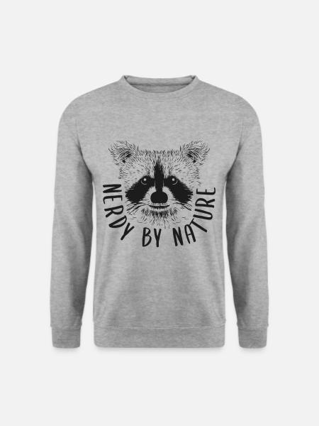 Nerdy by Nature Nerd Waschbär Süß Geschenk Lesen - Unisex Pullover - Weißgrau meliert