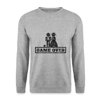 Game Over Hochzeit - Unisex Pullover - Weißgrau meliert - Vorne - Alina (178cm) & Michal (187cm)