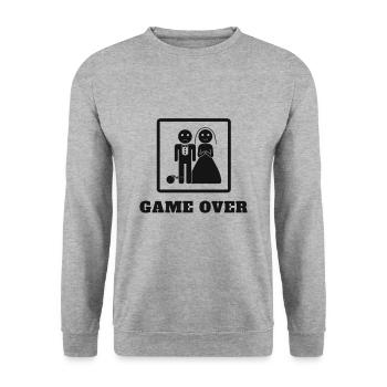 Game Over Hochzeit - Unisex Pullover - Weißgrau meliert - Vorne - Alina (178cm) & Michal (187cm)