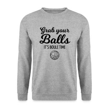 Grab your balls - its boule time or petanque - Unisex Sweatshirt - salt & pepper - Front - Alina (178cm) & Michal (187cm)