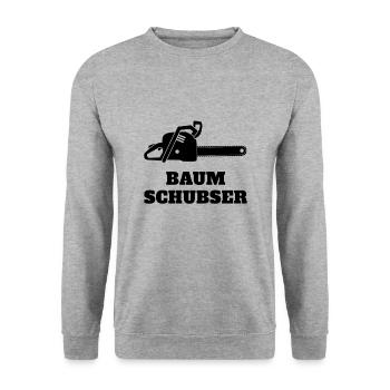 Baum Schubser Baumfäller Motorsäge - Unisex Pullover - Weißgrau meliert - Vorne - Alina (178cm) & Michal (187cm)
