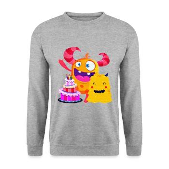 Fête d'anniversaire drôle petits amis monstres - Sweat-shirt Unisexe - gris chiné - Devant - Alina (178cm) & Michal (187cm)